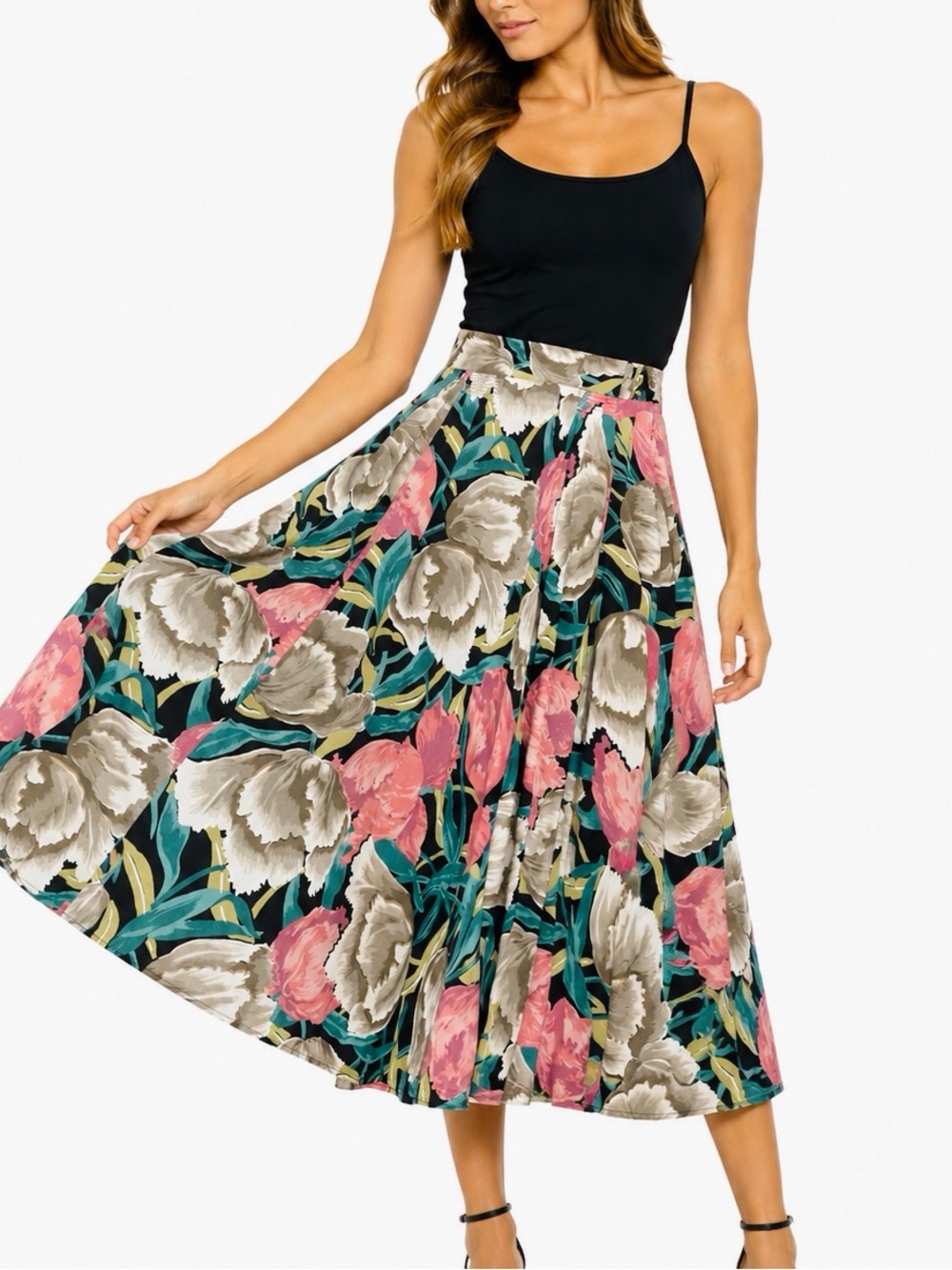 Vintage Carole Little for Saint Tropez West floral/leaf print full midi skirt 10